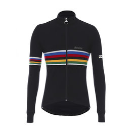 SANTINI Zimowa koszulka kolarska z długim rękawem - UCI RAINBOW WOOL - czarny